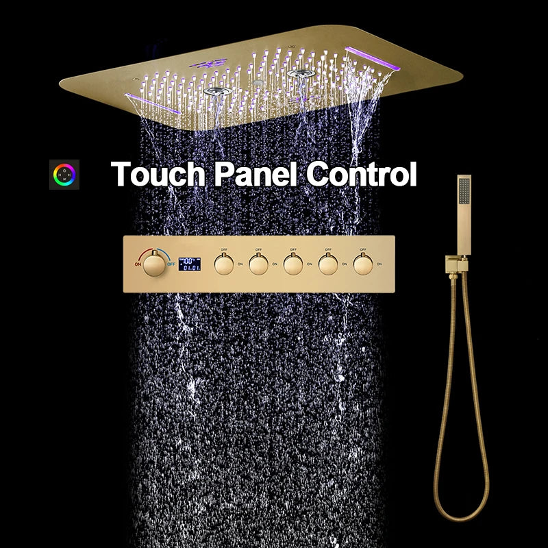 M Boenn 5 Functions Brushed Gold Shower System Set Concealed Bathroom Faucet Hot Cold Showers Mixer Ceiling Shower Head Rainfall