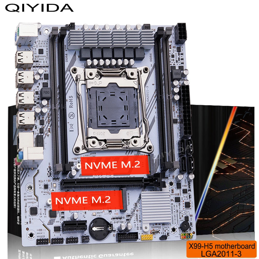 QIYIDA X99 Motherboard Set Kit Xeon LGA2011-3 E5 2680 V4 2x8gb = 16GB DDR4 SATA PCI 3,0 NVME M.2 X99H5 Gaming Computer