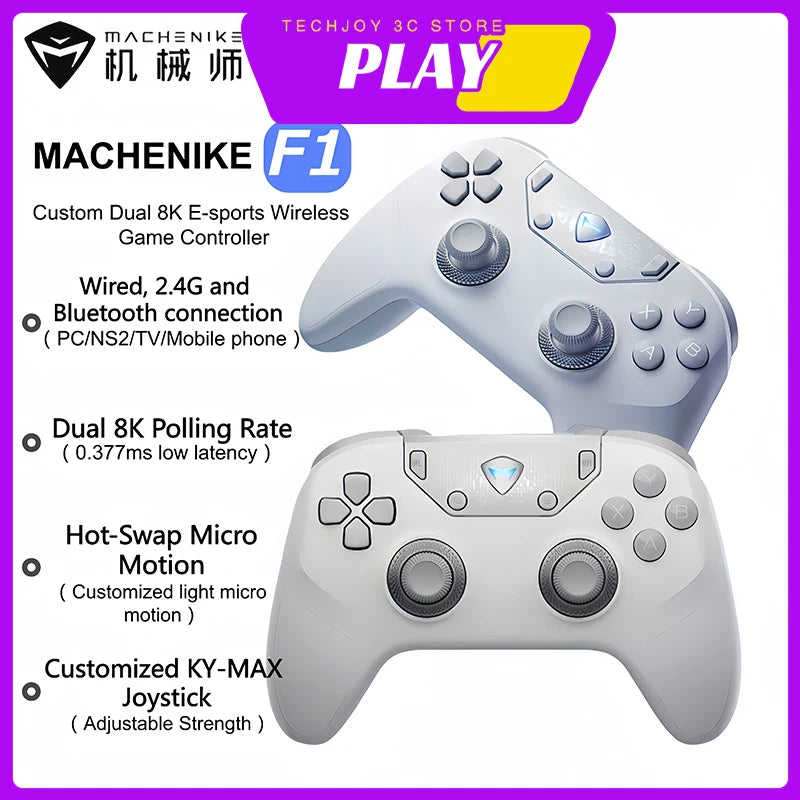 Machenike F1 Wireless Game Controller Dual 8K 3-Mode Custom Button Bluetooth Body Sense Hot Swap Micro Switch/PC/Mobile/TV/Steam