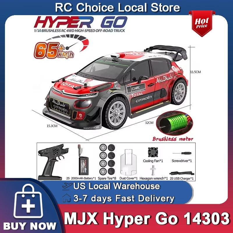 MJX Hyper Go 14303 1/14 4WD RC Дрифт Кола 65 км/ч Безчеткова 2.4G Кола с дистанционно управление 4WD Офроуд Високоскоростни RC Колички Камион Играчки