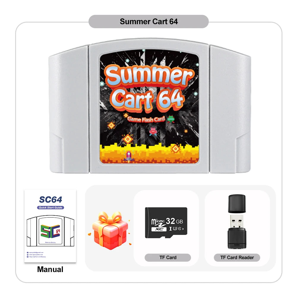 TicKnot 6TG SC64 Game Card SummerCart 64 For Nintendo 64 Game Console 32GB TF Card Built In 5400+ N64/SFC/SNES/NES/GB/GBC Games