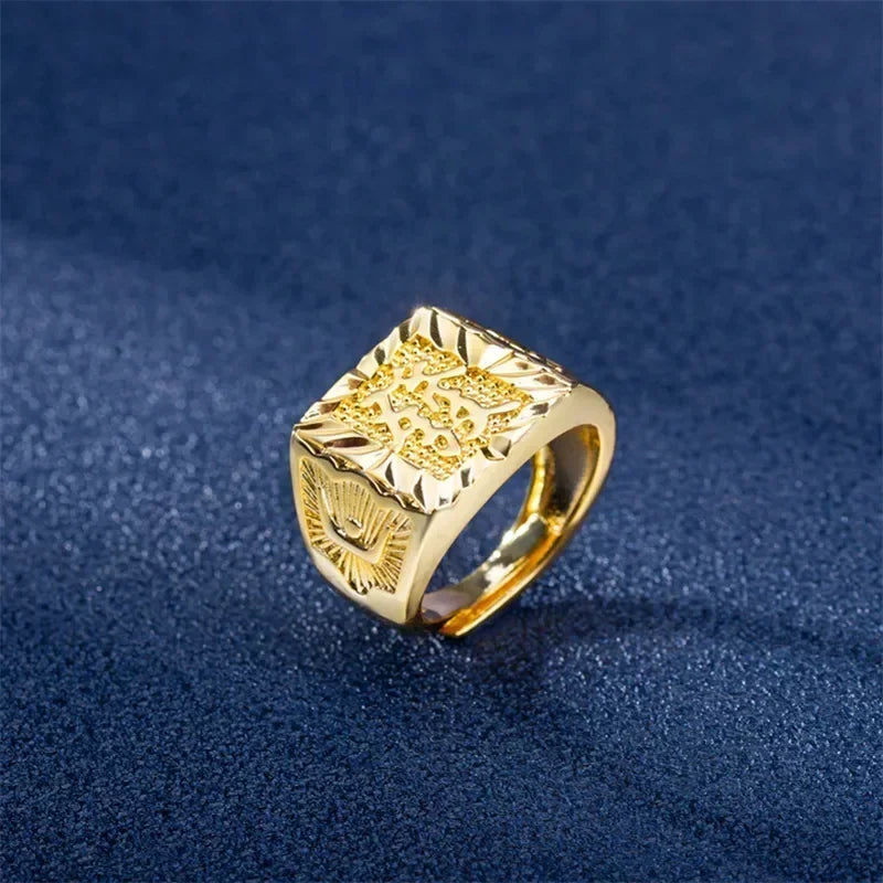 Nicht verblassender 18-karätiger Goldring für Männer, Anillos Mujer, Stein-Edelstein, echter 18-karätiger Goldschmuck, Anillos de Hiphop Origin Rings Box Bizuteria