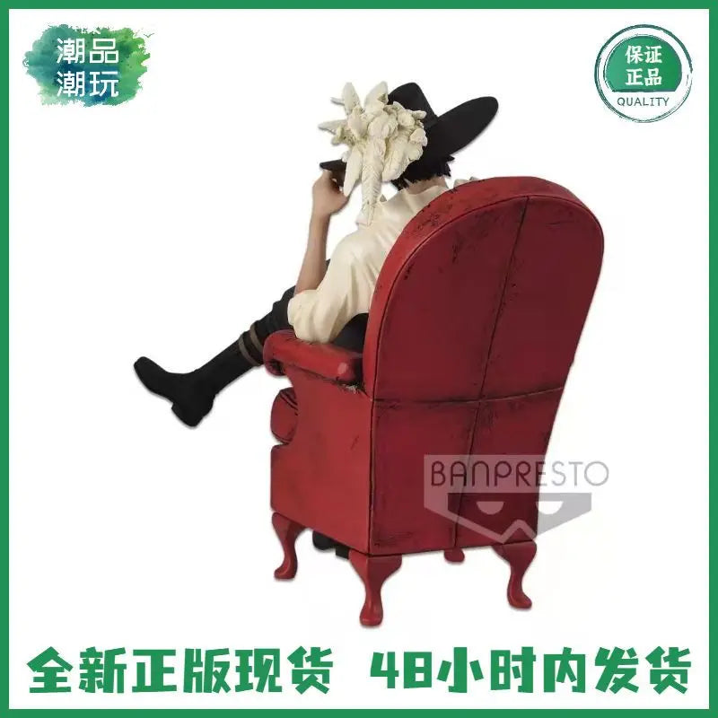 Bandai One Piece Dracule Mihawk Seven Warlords Sitting on Sofa Official Prize Figure PVC Action Model for Collectors Display