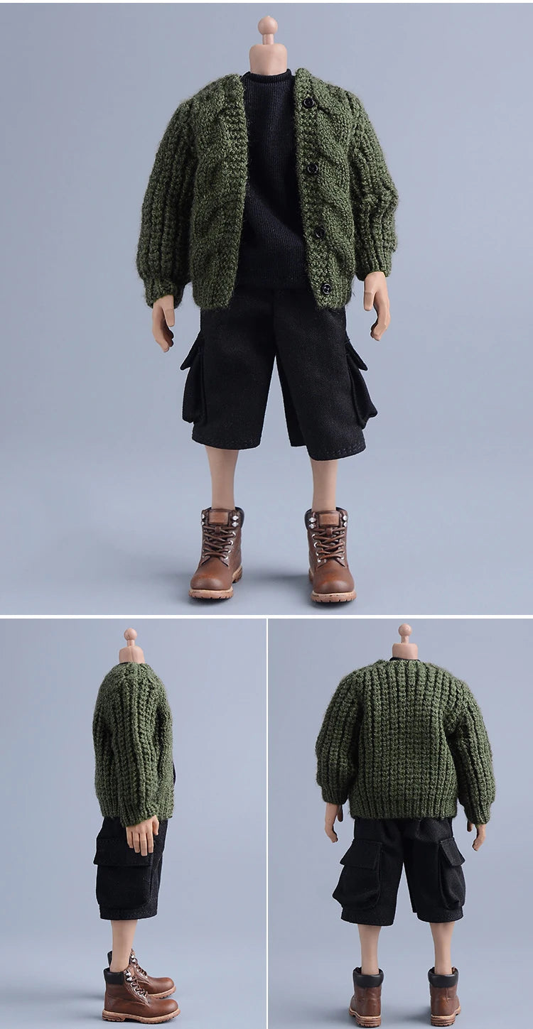1/12 Scale Male Soldier Knitted Sweatshirt Sweater Jacket Cardigan Coat for 6in Asi Dolls Action FIgure Body Model DIY