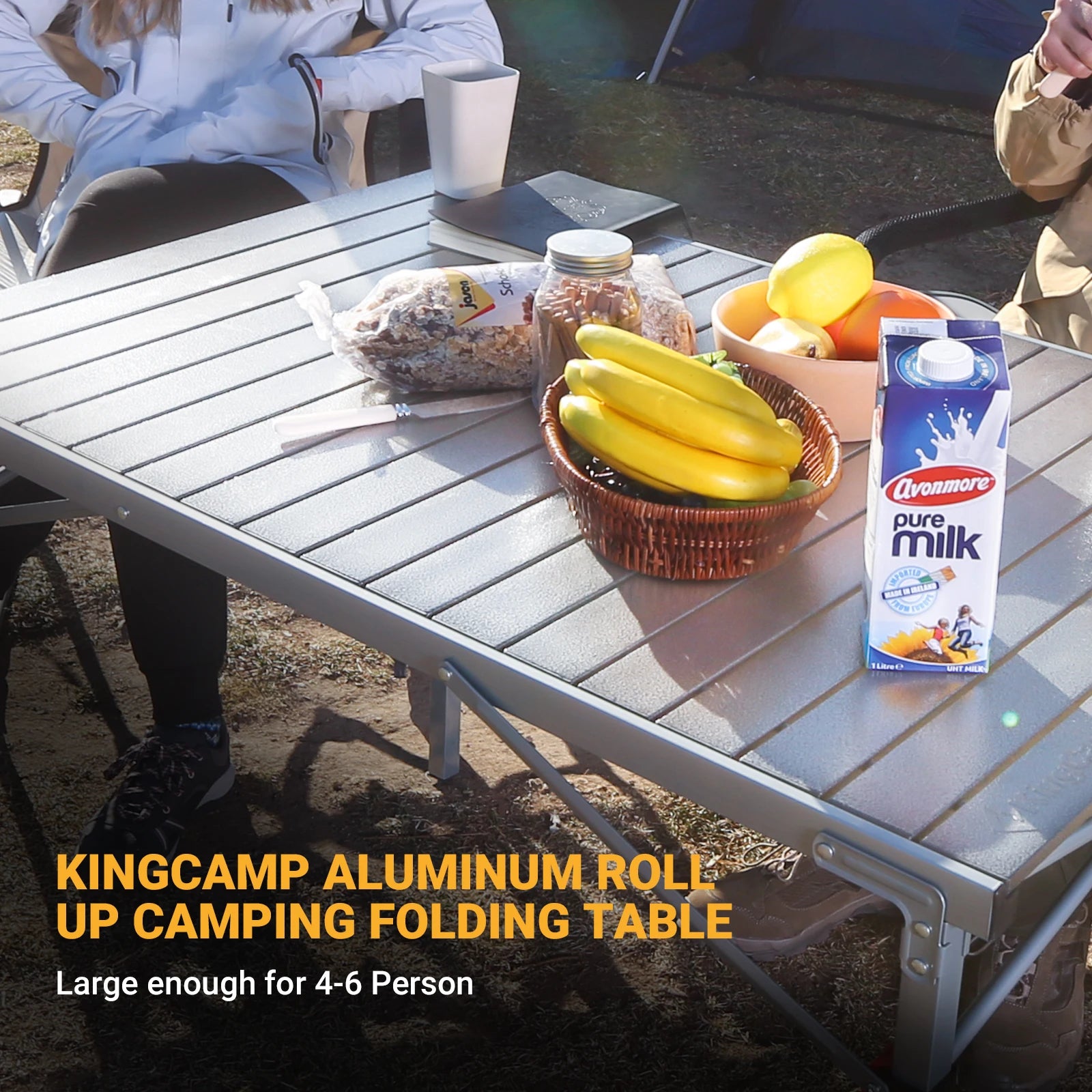Сгъваема маса за къмпинг KingCamp, за къмпинг, пикник, барбекю на открито с мрежест джоб, лека алуминиева конструкция