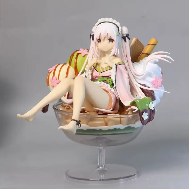 Summer Tale Resin Figure Set - Elegant Kimono & Sweet Ice Cream Girl, Contrast Aesthetic Pc Decor Collectible