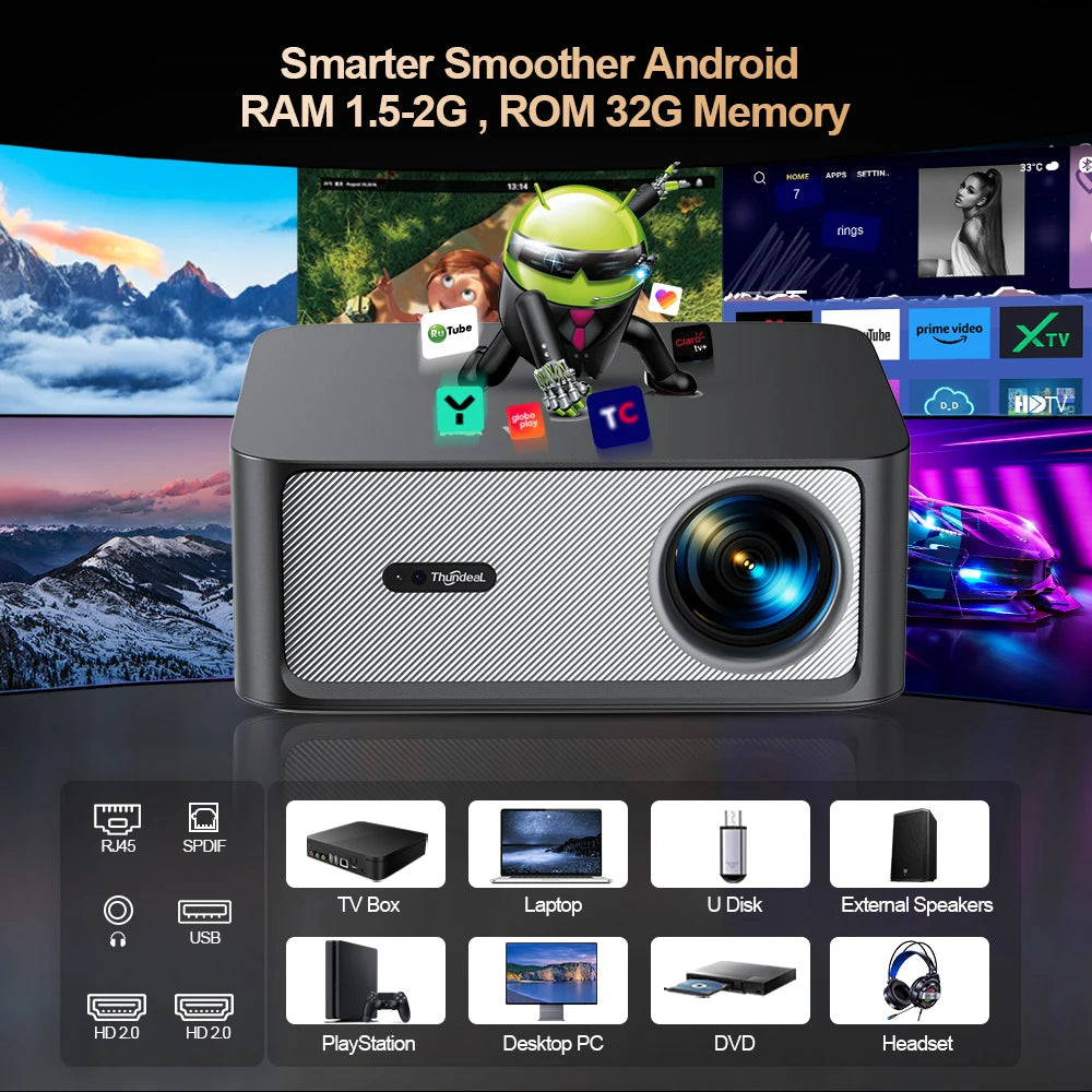 ThundeaL 3000Ansi 4K Full HD Projektor TD98Pro 2G 32G Heimkino WiFi Android Tragbares Samrt TV Kino TD98 Pro Beam Projektor