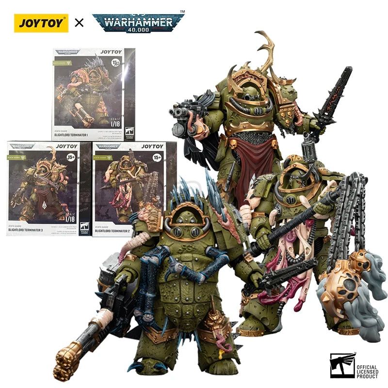 JOYTOY 1/18 Action Figure 40K Death Guard Blightlord Terminator and Plague Marine Icon bearer Anime Model Toy Gift