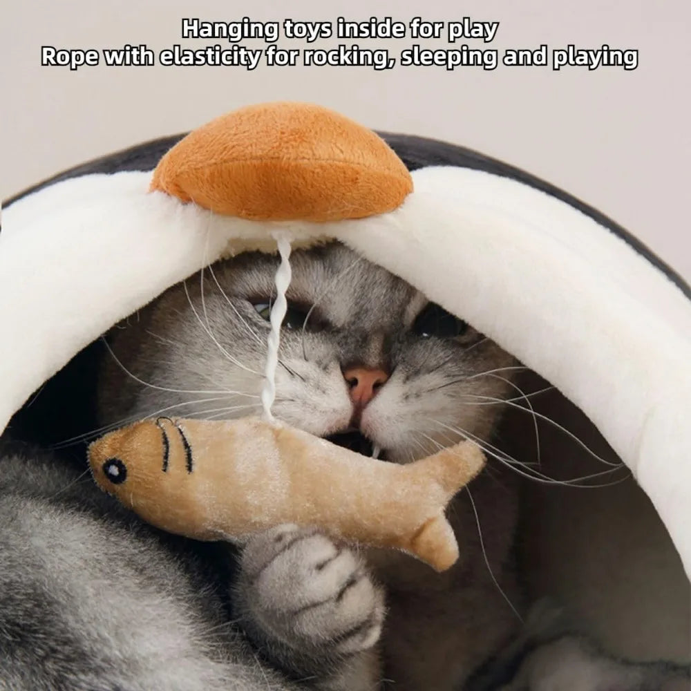 cozy pumpkin-themed cat bed with removable mat, ideal warm nest for cats and small dogs