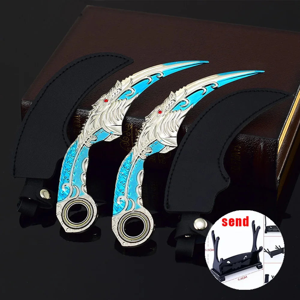 6,7 Zoll chinesischer Drache Karambit Metall Dark Moon Double Thorn Modell Spiel Leben und Tod Peripheriegeräte Golden Dragon Claw Knife Toy