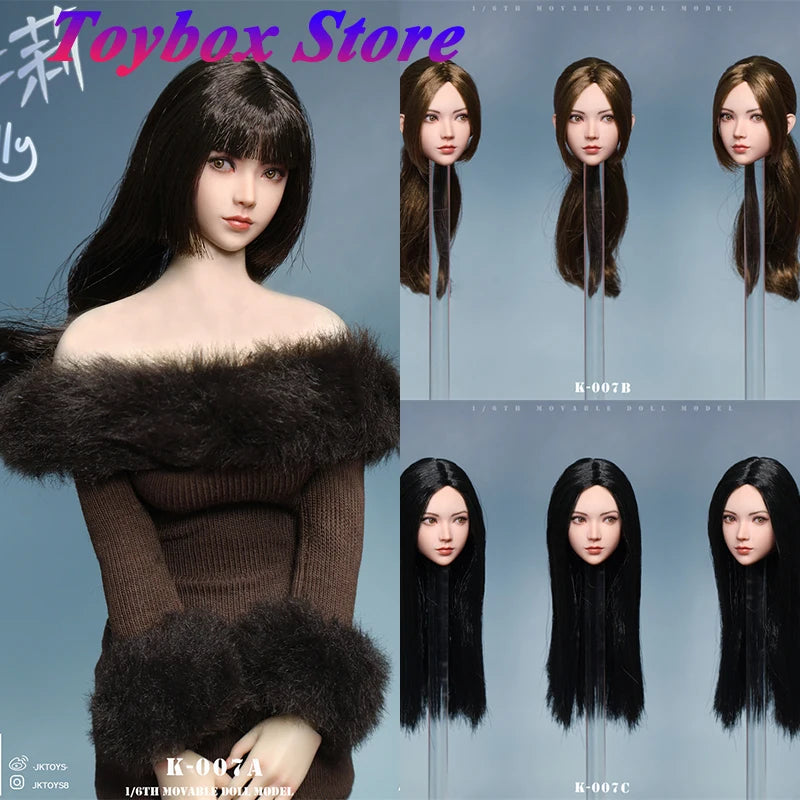 JKTOYS K007 1/6 Asiatisches Mädchen Milly Beauty Kopfskulptur mit beweglichen Augen, Modellspielzeug-Zubehör für 12" nahtlose Figurkörperdekorationen