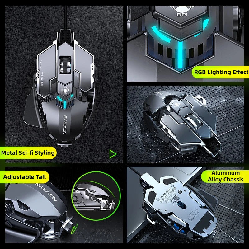 MK500 RGB Backlight Wired Mechanical Mouse 12800DPI Adjustable Macro Programming E-Sport Ergonomic Gaming Mouse For PC Laptop