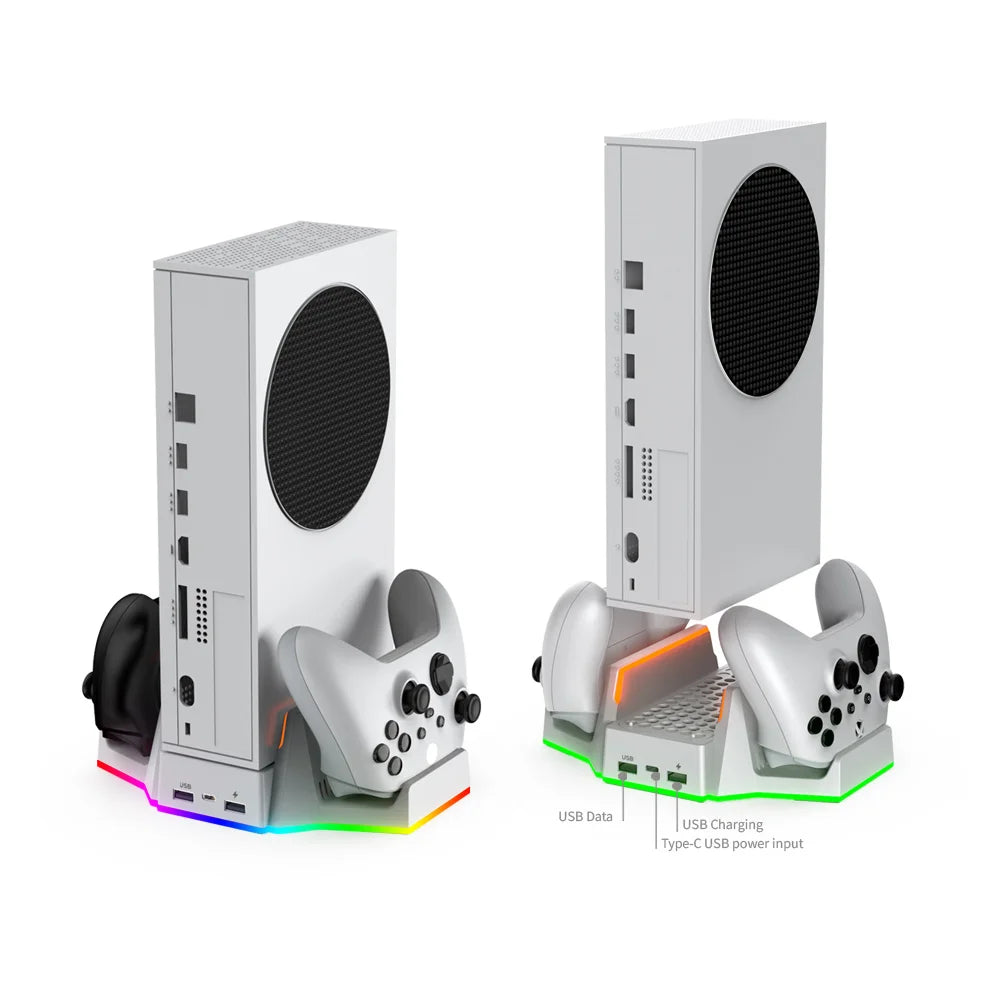 Dobe für Xbox Series S RGB Vertikaler Lüfterständer mit Dual-Controller-Ladegerät Akkupack Ladedock Xbox SS TYX-0663D