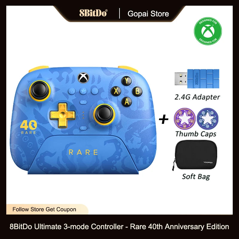 8BitDo Ultimate-3-Mode-Controller – Seltene 40th Anniversary Edition für Xbox Series X|S &amp; Xbox One, Apple, Windows PC &amp; Android