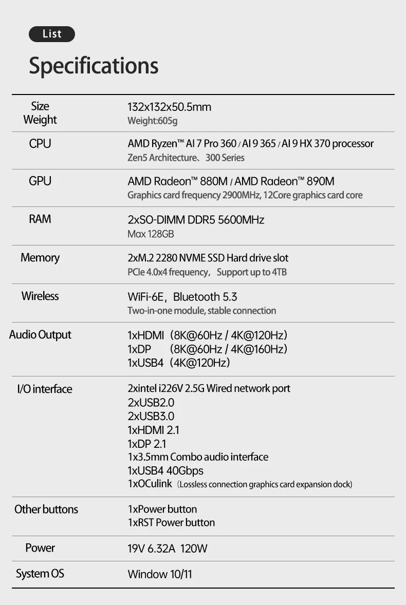 TOPC TR9 Ryzen AI7 Pro mini pc ryzen AI9 HX365 HX370 DDR5 16GB 500GB SSD 5600Mhz NVME PCIe 4.0x4 Diy Office Gaming computer