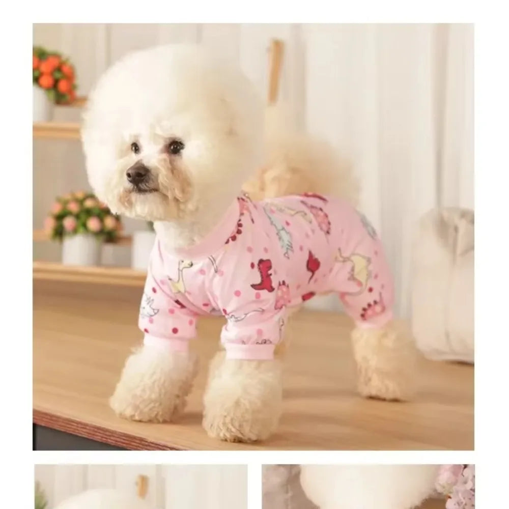 Cotton Soft Material Dog Pajama Stretchable Dinosaurs Design Winter Puppy Clothes for Chihuahua Yorkie Pet Supplies Pet Apparel