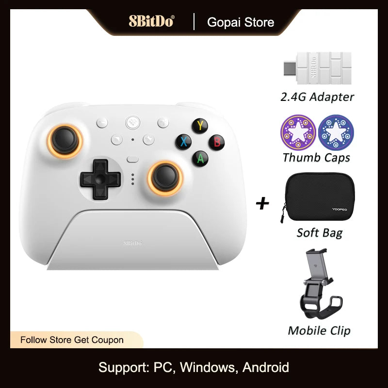 8BitDo Ultimate 2 Wireless, TMR Joysticks & Hall Effect Triggers Controller with Charging Dock for PC,Windows 10,11,Android