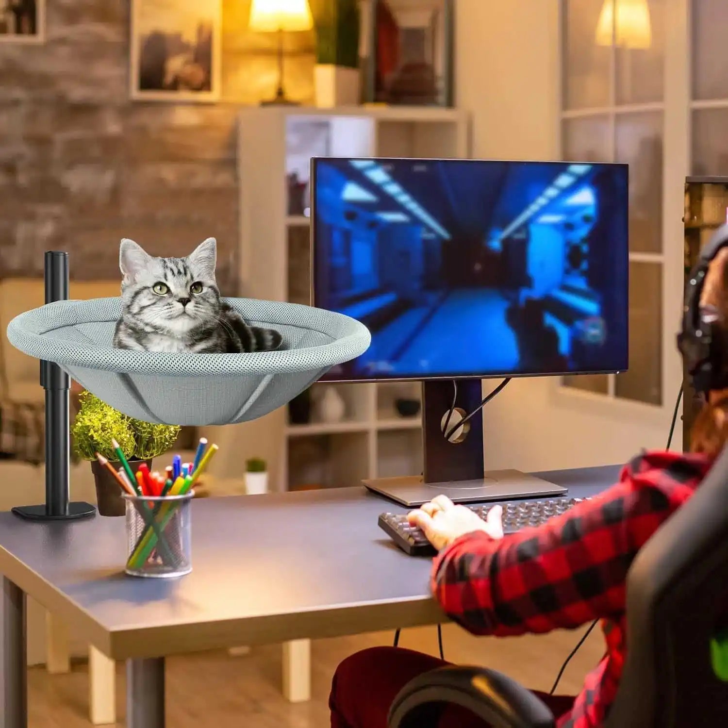 Schreibtisch-Katzennest, Haustierbett, 360 ° drehbar, höhenverstellbar, Desktop-Katzenhängematte, Tisch, Hängehalterung, Haustierbett