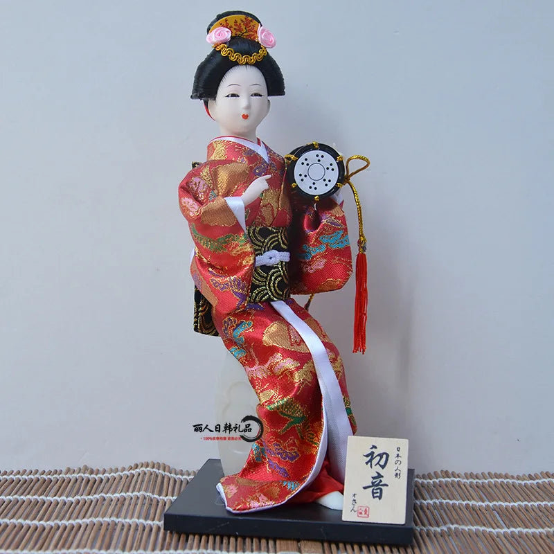 12inch Japanese Geisha Doll Statuette Sitting Figurine Japanese Kimono Kokeshi Kabuki Geisha Handicraft Ornament Birthday Gift