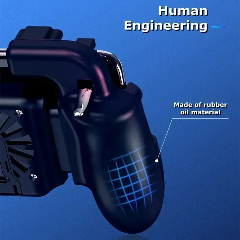 H5 Mobile Phone 4 Fingers Gamepad Controller with Cooling Fan Radiator L1R1 Trigger Joystick for iPhone Android PUBG Game Handle