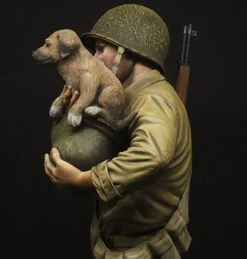 1/9 WW2 US Infantry, 'Saving the dog' Resin kit Bust GK Military theme of World War II Uncoated No colour
