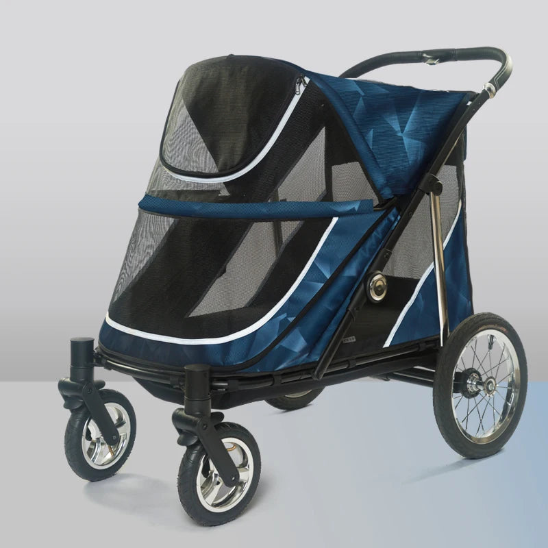 Luxury Foldable Lightweight Four-Wheeled Pet Stroller Oxford Fabric Washable Window Comfortable For Large Small Carriers Travel