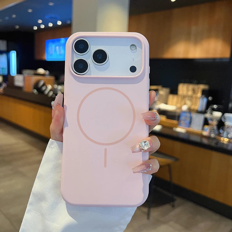 For Magsafe Magnetic Wireless Charging Luxury Solid Color Liquid Silicone Phone Case For iPhone 17 Pro Max Air Bumper Back Cover