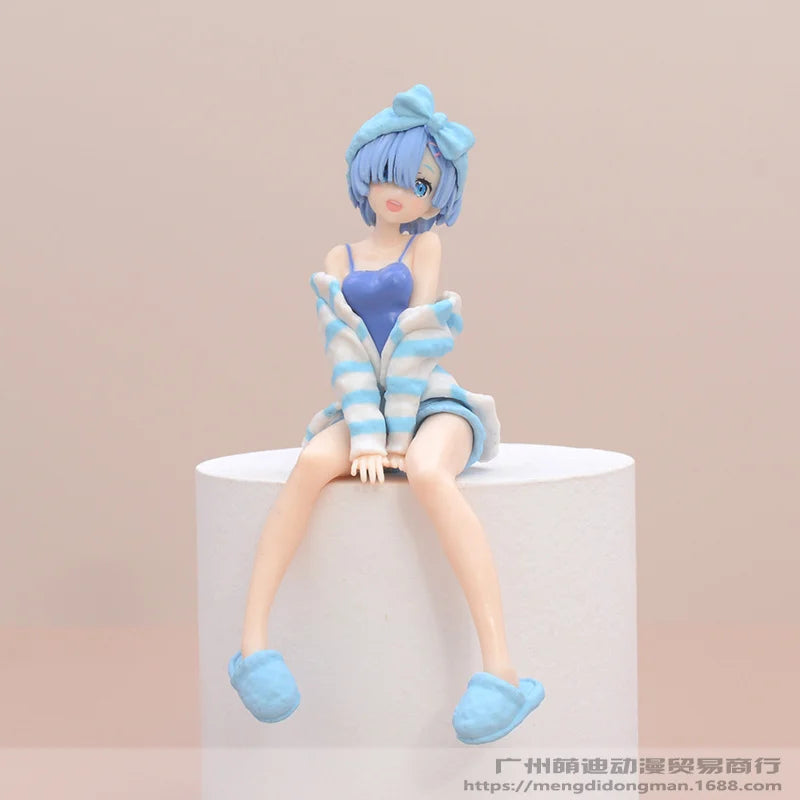 14CM Anime Re:Life In A Different World From Zero Figure Ram And Rem Pajamas Instant Noodles Press Sitting Position Anime Model