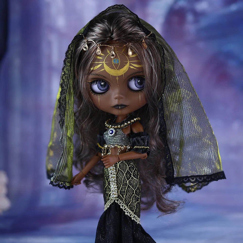 ICY DBS Blyth 1/6 Doll Hand-Painted Set Super Black Skin Frosted Face Doll Set SD