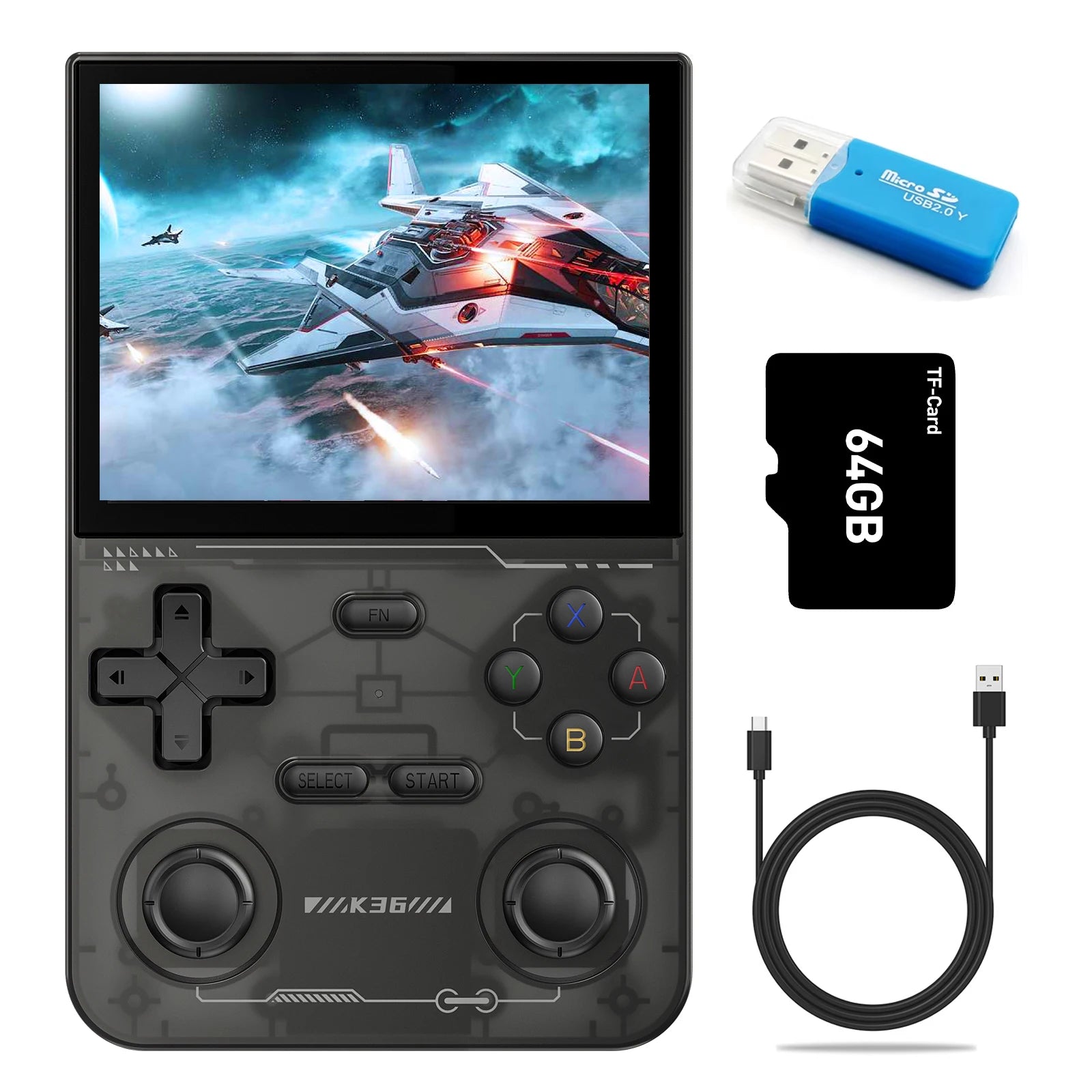 GAMINJA K36 Handheld Game Console 3.5Inch IPS 640x480 Screen Built in 64GB Card Support Two Game Consolesto Play Together Online