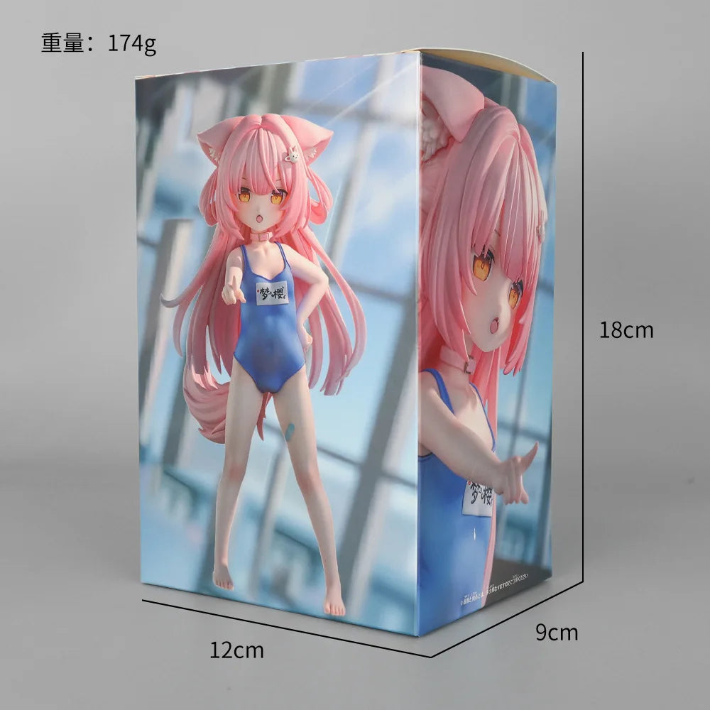 Mengying Anime Cat Ears Girl Figure Swimsuit Pink Hair Collectible Model Desktop Ornament For Anime Fans Collection Display