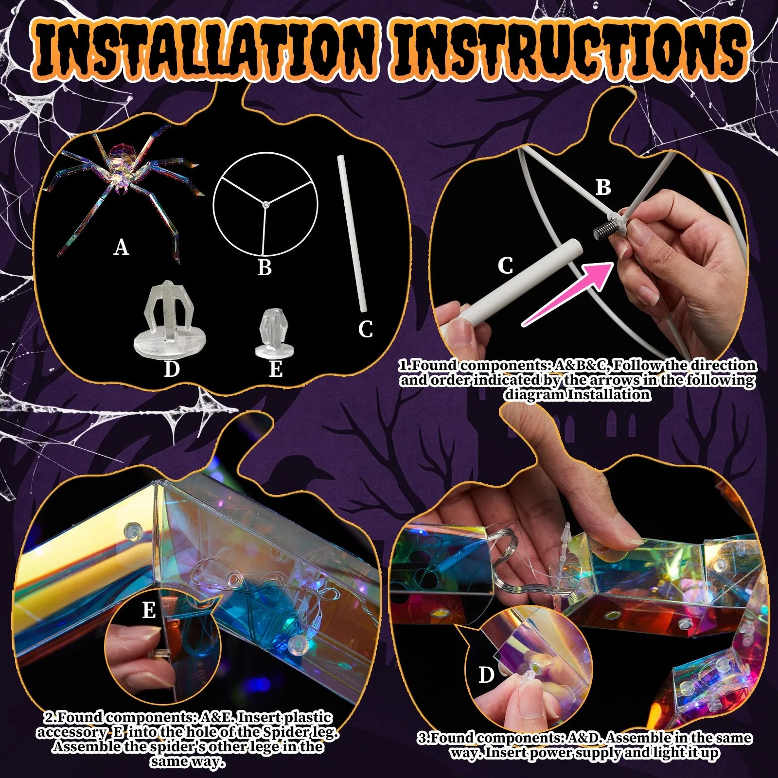 In/Outdoor 3 FT Halloween Light Up Iridescent Spider Holiday Party Decoration