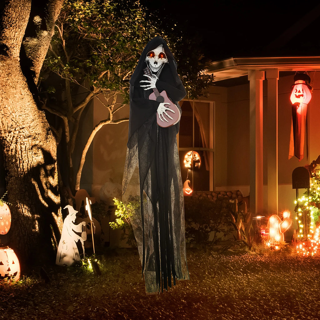 Guitar-Playing Grim Reaper Outdoor Halloween Decoration Animatronic