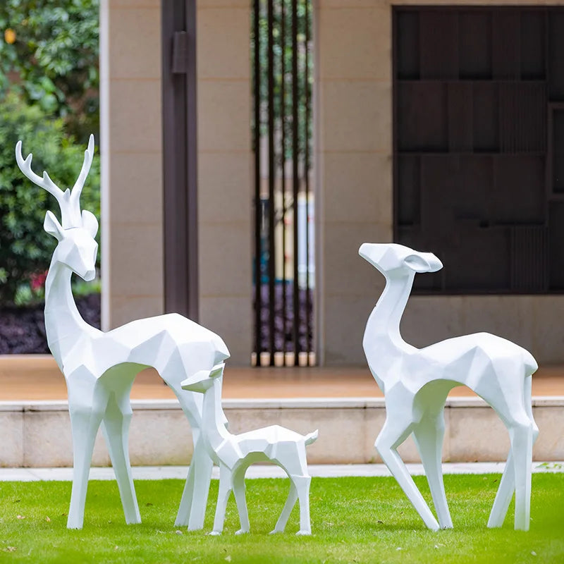 Outdoor large-scale abstract geometric fiberglass luminous sika deer sculpture
