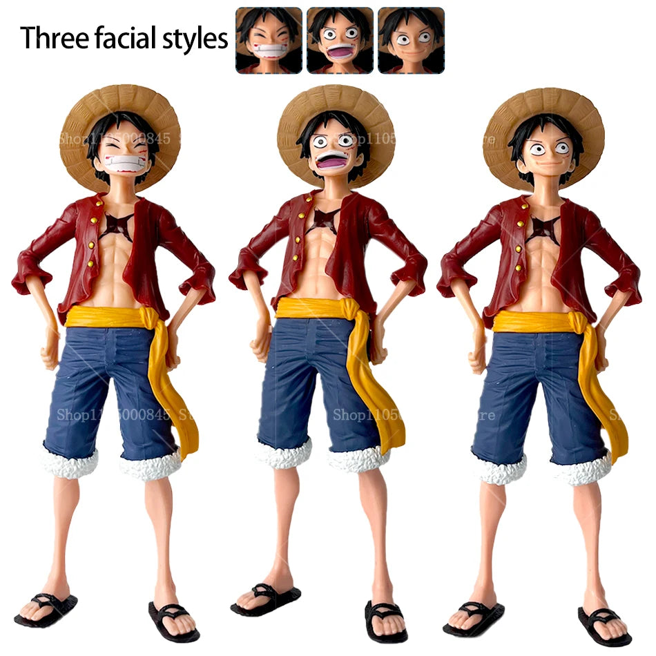 28cm One Piece Monkey D Luffy Anime Figure Toys Confident Smiley Luffy Three Form Face Changing Action Figurine PVC Model Dolls