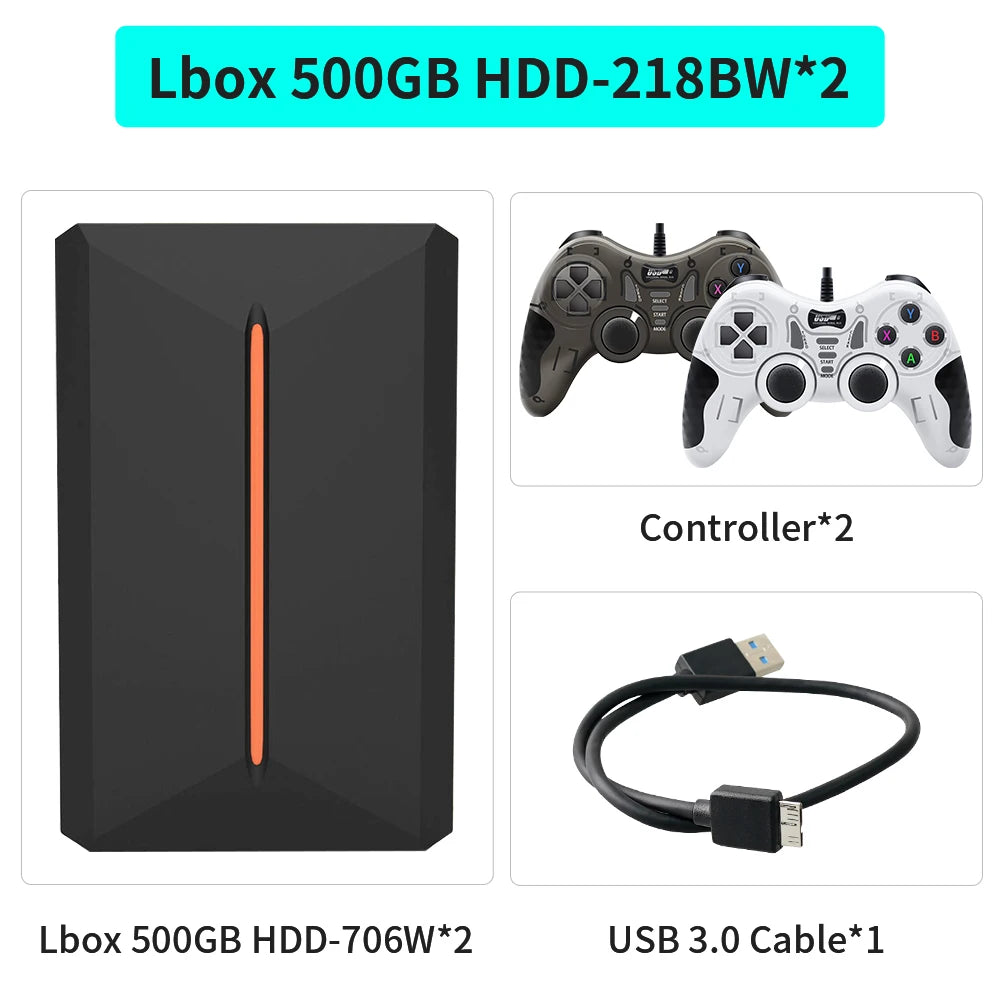 Launchbox 500GB External Game Hard Drive Retro Game Console for PS4/PS3/PS2/PS1/Wii/Wiiu/N64 with 3700+ Games for WIN PC/Laptop