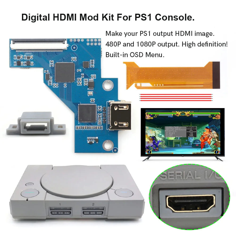 Hispeedido Digital HDMI MOD Kit Digital to Digital HDMI Mod Kit 480P 1080P For Playstaion 1 PS1 Console