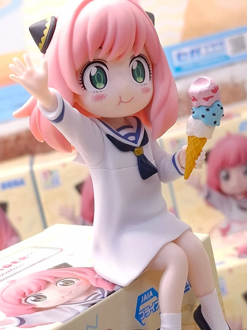 12CM Anime Spy × Family Anya Forger Figure Noodle Stopper Figure Summer Vacation Sailor Clothing Dress Up Model Toy Doll Acition