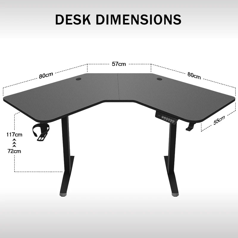 Höhenverstellbarer Schreibtisch, L-förmiger elektrischer Stehschreibtisch für das Studium, Esports, StandUp-Eckcomputerschreibtisch, Home-Office, Sitz-Steh-Schreibtisch