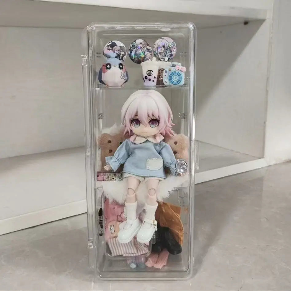 26cm High Transparency Doll Display Case BJD Storage Box Mini Showcase Dustproof Cabinet for OB11 1/12 1/6 Dolls GSC Figures