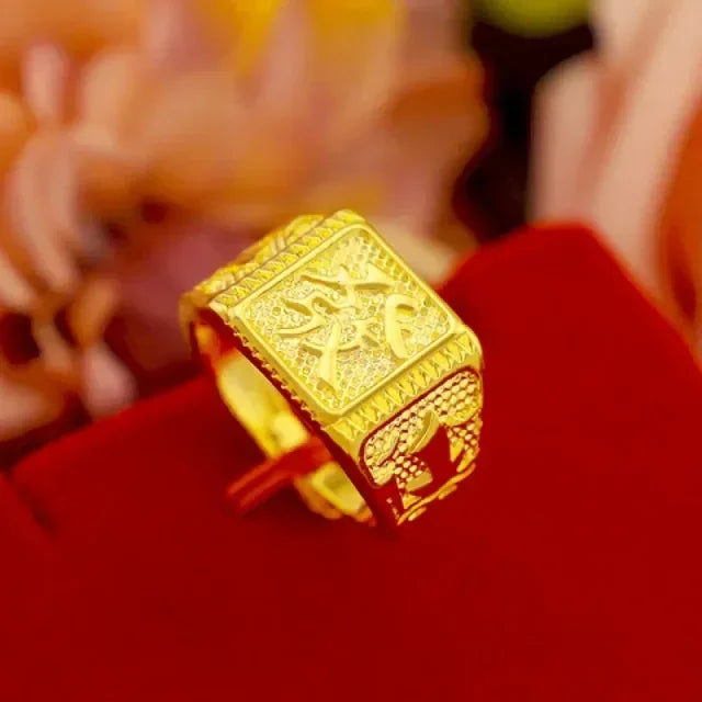 Glattes Segeln 18K Reales Gold Ring Reine 999 Herren AU750 Modische Drachen Muster Einstellbare Segen Geschenk für Freunde