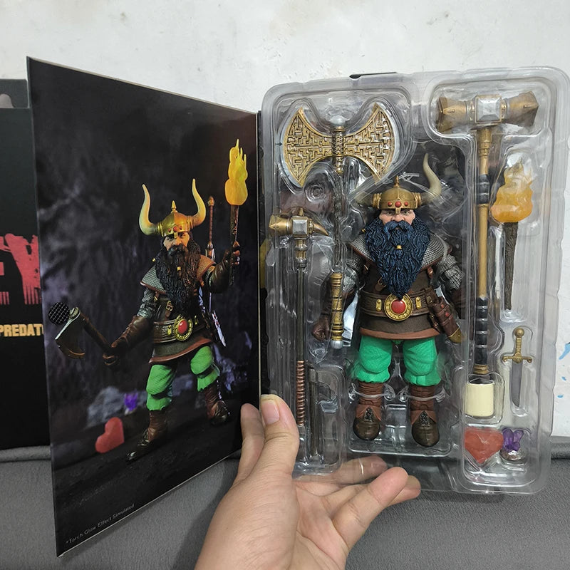 Original Neca Dragon And Dungeon Anime Figure Dwarf Warrior Elkhorn Action Figures Handheld Model Toy Collectible Birthday Gifts