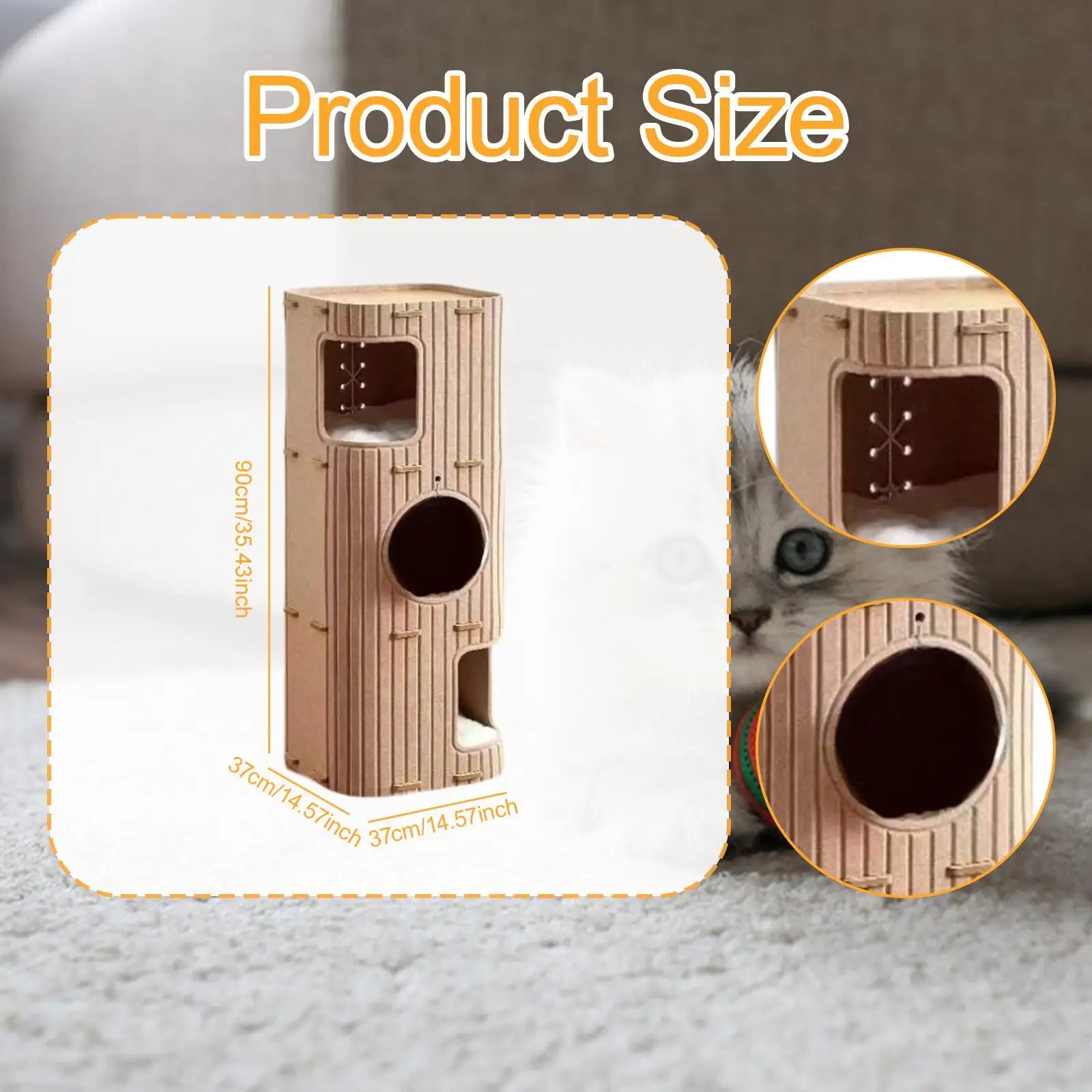 3 Storey Cat Bed Cave Hideaway Scratch Resistant Cat House Covered Tunnel Condo for Indoor Outdoor Cats Resting Multiple Cats