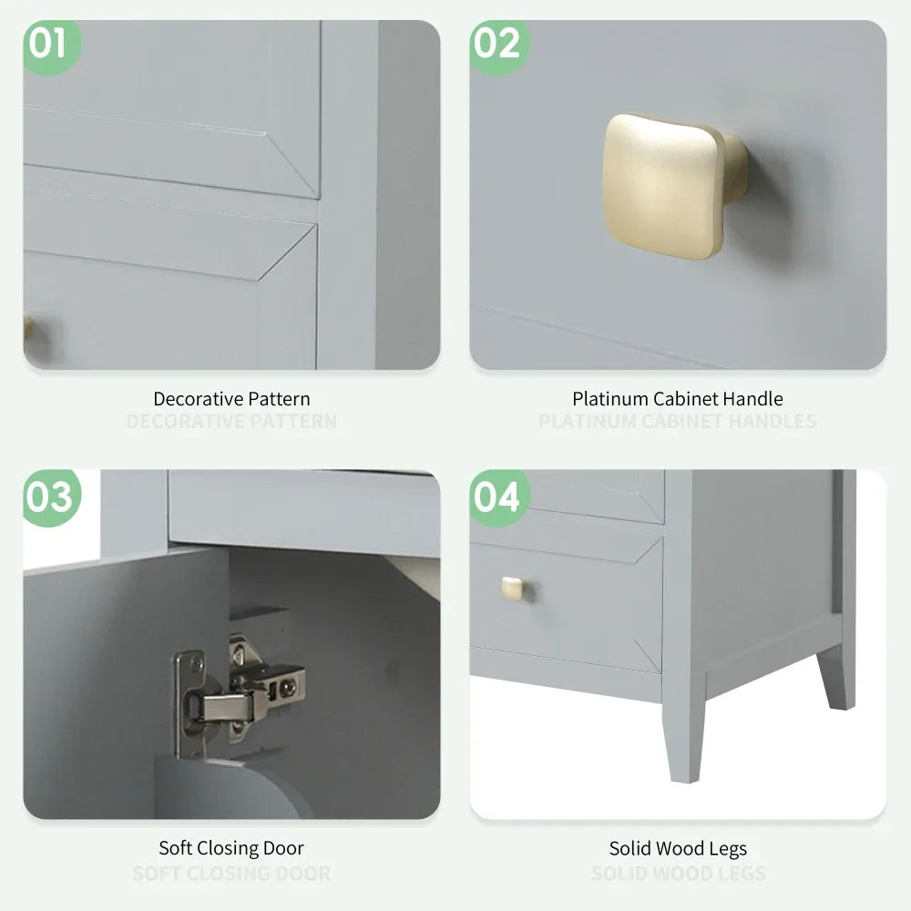 20" Bathroom Vanity with Sink, Bathroom Cabinet with Soft Closing Door, Storage Rack and A Drawer, Grey