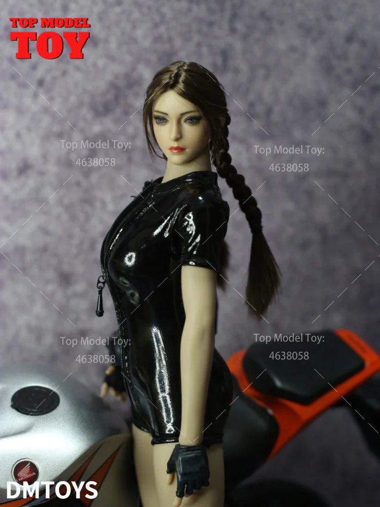 DMTOYS 1/6 Female Motorcycle Agent PU Explosion-proof Leather One Piece Clothes Model 12'' TBL Female Soldier Action Figure Doll