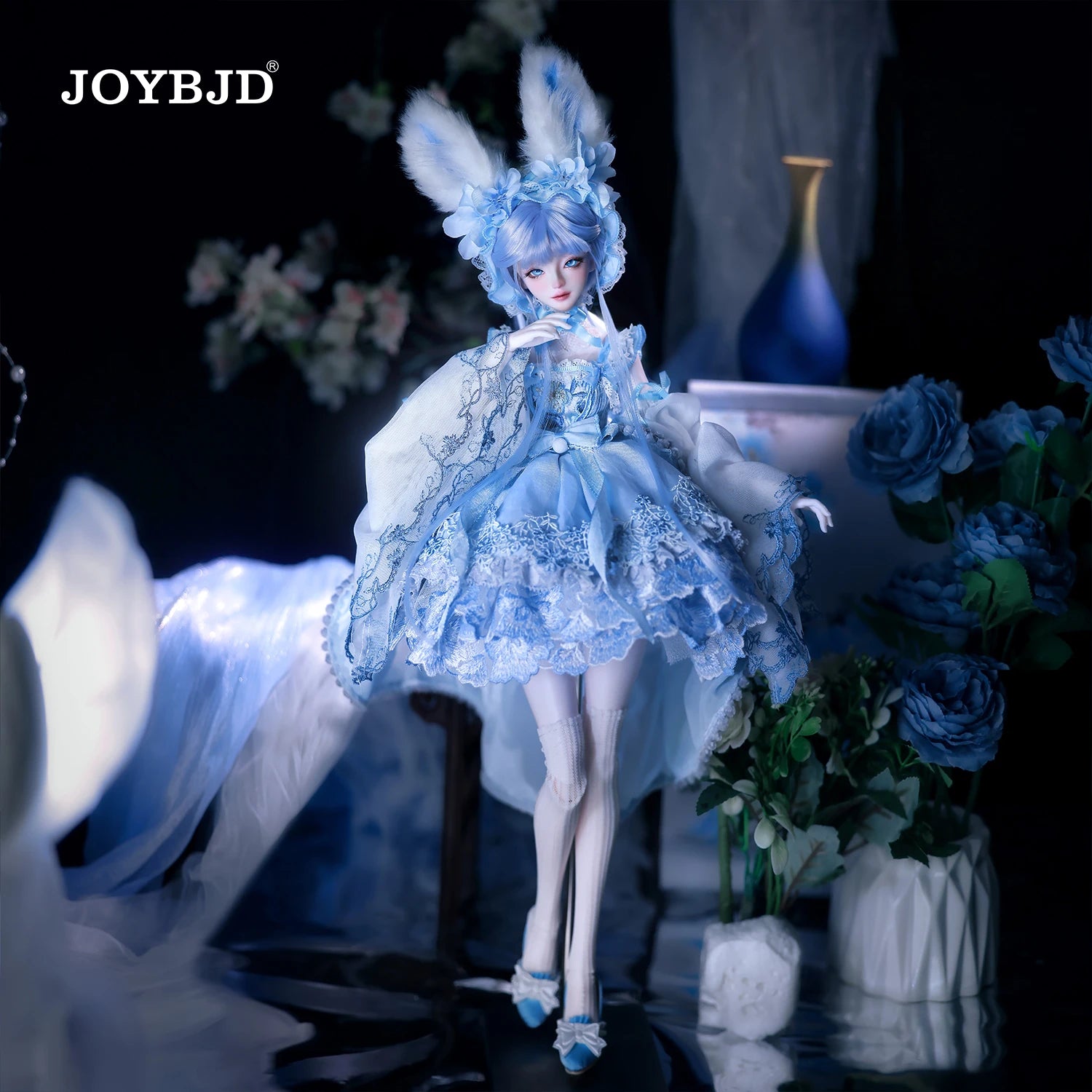 JOYBJD Ynes 1/4 BJD Doll Aqua Blue Rabbit Fullset Muxi Body Light Blue Clothes Handmade Resin Figure Outfit Wig