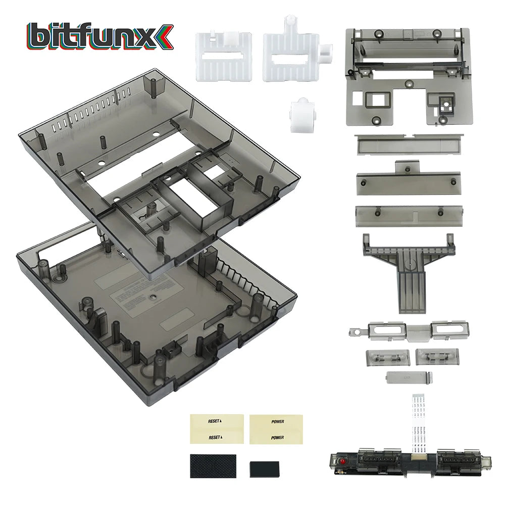 Bitfunx SNES Replacement Shell Transparent Case for Nintendo SNES SFC US Version Retro Gaming Consoles Translucent Black