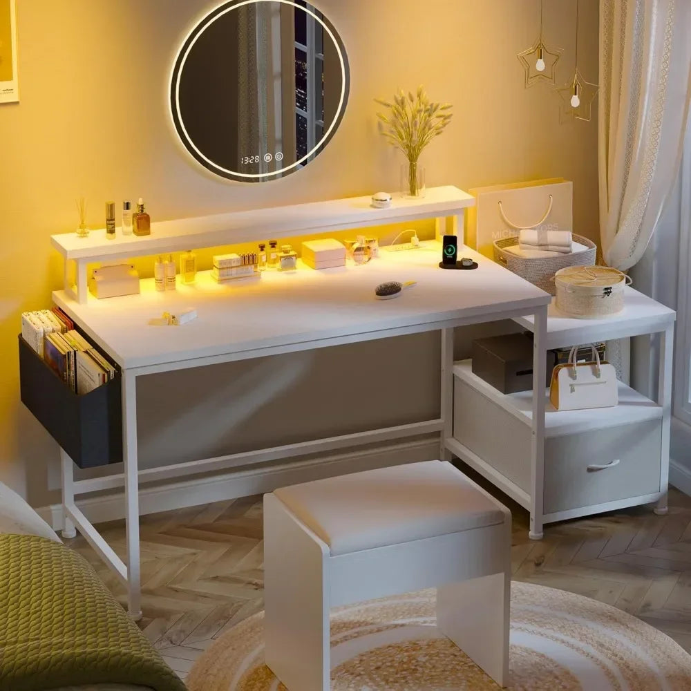 Gaming Desk with Drawers and Printer Space,Computer Desk with File Drawers Cabinet,Study Writing Office Desk