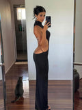 Autumn Release Junior Ankle-Length Sexy High Street Dress M24D62243 Girl Solid Waist Exposure Backless Fashion Robe