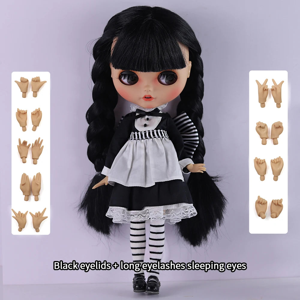 ICY DBS Blyth Doll 1/6 Joint Body 30cm Black Hair Black Eyelids Long Eyelashes Sleepy Eyes Dark Series BJD Toys Fashion Gifts